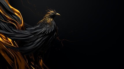 Distinctive bird on black background. Copy space. Space for text.黒い背景に特徴的な鳥。コピースペース。テキスト用スペースGenerative AI	 - obrazy, fototapety, plakaty