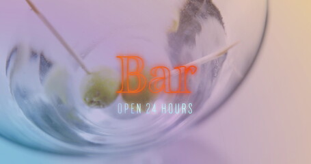 Image of bar text over cocktail