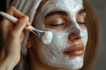 Close up face peeling mask, spa beauty treatment, skincare.