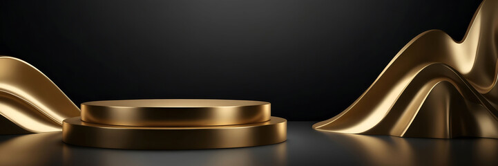 3d Render Abstract Background Black And Gold Luxury Podium