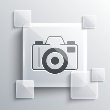 Grey Photo camera icon isolated on grey background. Foto camera. Digital photography. Square glass panels. Vector