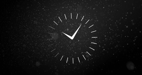 Image of clock moving over dust on black background