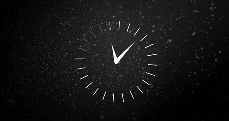 Image of clock moving over dust on black background