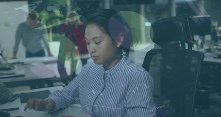 Rolgordijnen Aziatische plekken Image of data processing over asian businesswoman using computer