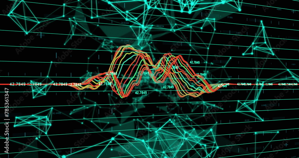 Poster image of data processing over networks of connections on black background