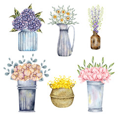 Hand-drawn watercolor flower shop set