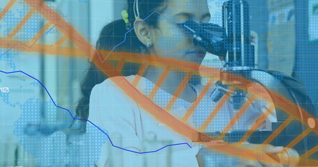 Image of data processing over smiling male doctor