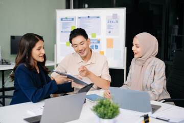 Business team discuss at meeting room. working together with laptop ,tablet and smart phone on desk Financial accountant at office