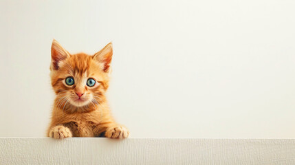 Adorable Ginger Kitten Peeking Over Edge with Wide Eyes