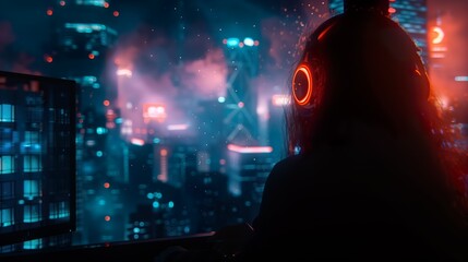 Silhouette Against the Cityscape: Nighttime Inspiration and Beats - ai generated