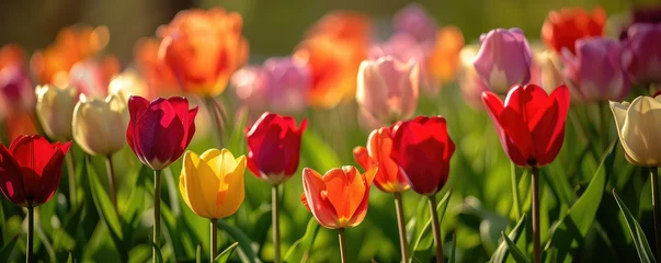 Fotobehang Vivid tulips field in full bloom © Juraj