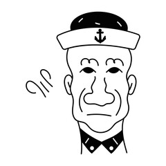 Ready to use fun doodle avatar of a sailor captain 