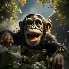 Badkamer foto achterwand Chimpanzee in the forest. Monkey in the jungle. © Wazir Design
