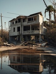 Fototapeta premium Destroyed homes and infrastructure after the hurricane passes