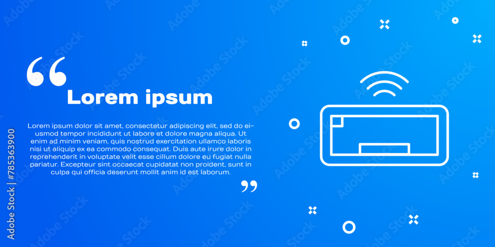 Poster white line computer keyboard icon isolated on blue background. pc component sign. vector