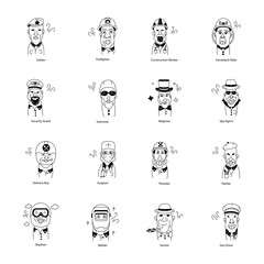 Collection of Funny Characters Doodle Icons 

