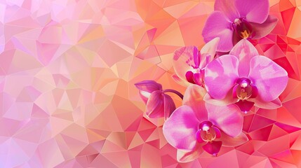 Pink orchid flowers on abstract geometric background