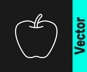 White line Apple icon isolated on black background. Excess weight. Healthy diet menu. Fitness diet apple. Vector