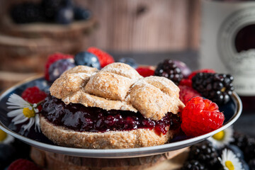 berry jam sandwich bread sweet snack close up 