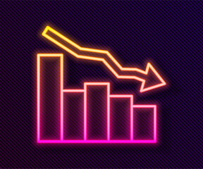 Glowing neon line Financial growth decrease icon isolated on black background. Increasing revenue. Vector