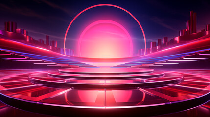 Futuristic platform with neon colors for product presentation