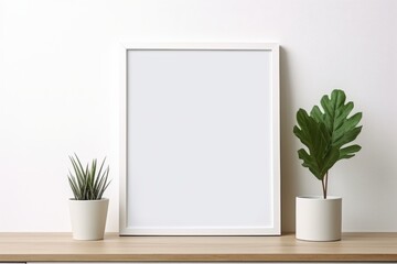 Minimalist White Wall with Blank A3 Frame Mockup and Hanging Frame, Depicting a Simple and Modern...