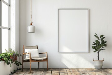 Minimalist Mockup of White A3 Frame and Picture Frame in a Simple and Cozy Home Setting, Emphasizing IKEA Style and Warm Interior Design Concept.