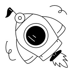 Editable doodle icon of a rocket 
