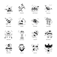 Collection of Space Technology Doodle Icons

