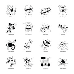 Space Exploration and UFO Doodle Icons

