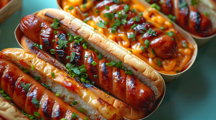 grilled sausages with mustard - obrazy, fototapety, plakaty