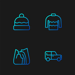 Set line Car, Waterfall, Beanie hat and Sweater. Gradient color icons. Vector