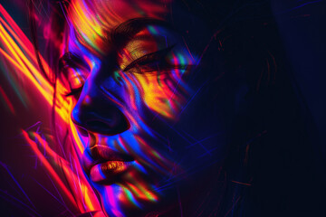 Woman with neon lines