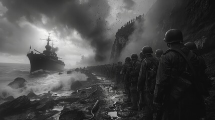 The anniversary of the Allied landings in Normandy. The landing of the Allied troops. Military actions - obrazy, fototapety, plakaty