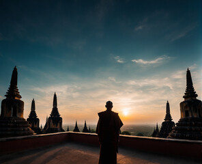 Obraz premium silhouette of monk in the sunset