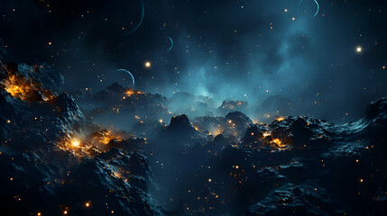 Fantasy space background with planets. stars and nebula. 3D rendering