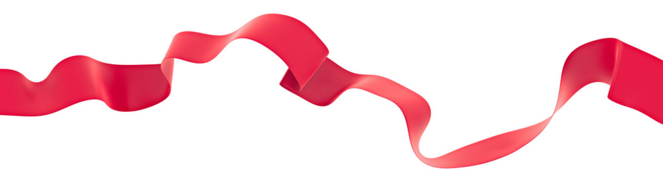 Curly fly red ribbon on an isolated background. 3d render