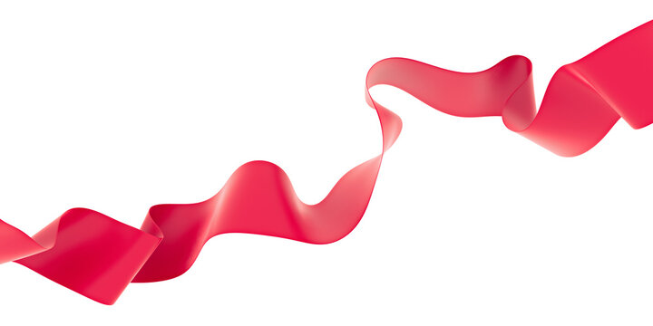 Curly fly red ribbon on an isolated background. 3d render