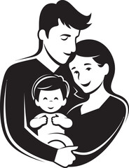 Vector Portrait of Husband, Wife, and Children in Togetherness