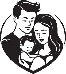 Vector Portrait of a United Household Husband, Wife, and Children
