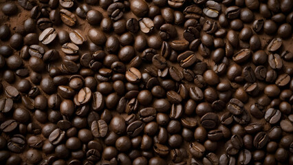 Fototapeta premium collection of coffee beans on a dark background, with a sharp close up of the coffee beans
