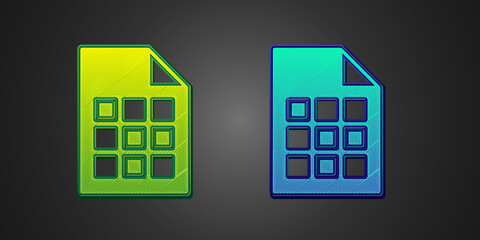 Green and blue Lottery ticket icon isolated on black background. Bingo, lotto, cash prizes. Financial success, prosperity, victory, winnings luck. Vector
