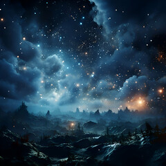 Mystical dark sky with glowing stars. 3D rendering. - obrazy, fototapety, plakaty
