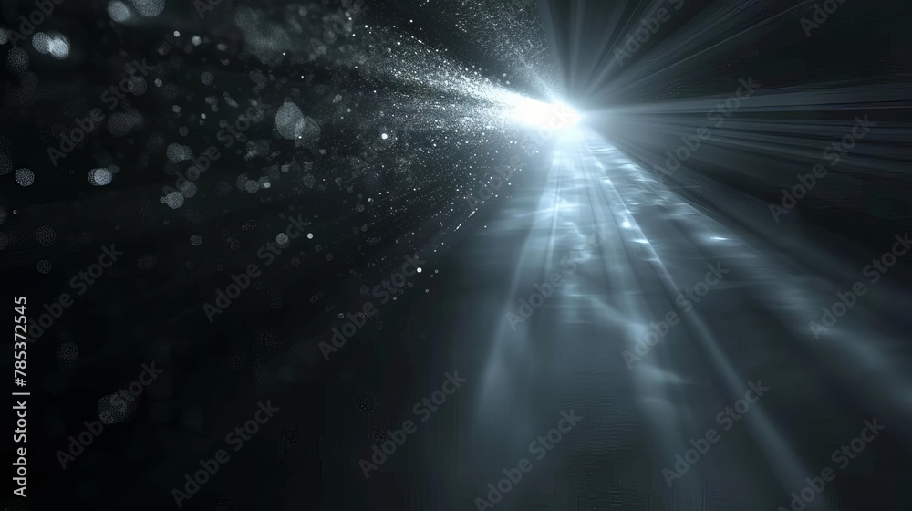 Wall mural dark black background with light beam and particles mysterious 3d rendering