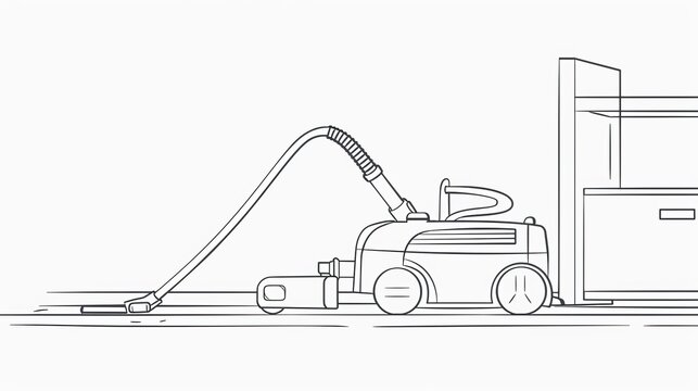 recommend clip art: Trendy single line draw design vector graphic illustration of an electric vacuum cleaner, depicting an electricity wireless robot cleaning household tool