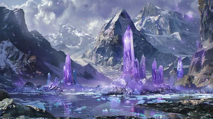 Fototapeten Fantasy landscape with sandy glaciers and purple crystal © Anas