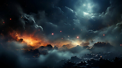 Night sky with clouds and stars. - obrazy, fototapety, plakaty