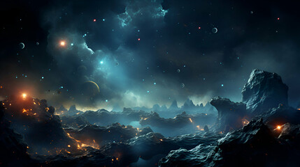 Fototapeta premium Fantasy alien planet in deep space. 3D Rendering.