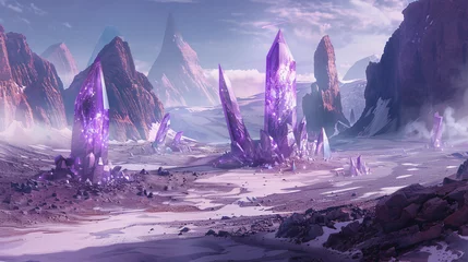 Fotobehang Fantasy landscape with sandy glaciers and purple crystal © Anas
