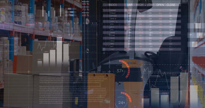 Image of data processing over empty warehouse